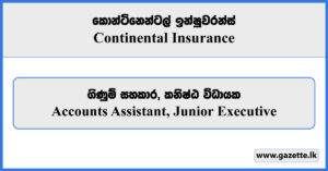 Accounts Assistant, Junior Executive - Continental Insurance Vacancies 2025