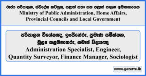 Administration Specialist, Engineer, Quantity Surveyor, Finance Manager, Sociologist - Ministry of Public Administration, Home Affairs, Provincial Councils and Local Government Vacancies 2024