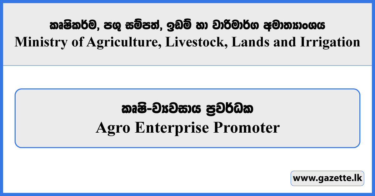 Agro Enterprise Promoter - Ministry of Agriculture, Livestock, Lands and Irrigation Vacancies 2025