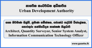 Architect, Quantity Surveyor, Senior System Analyst, ICT Officer - Urban Development Authority Vacancies 2024