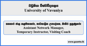 Assistant Network Manager, Temporary Instructor, Visiting Coach - University of Vavuniya Vacancies 2025