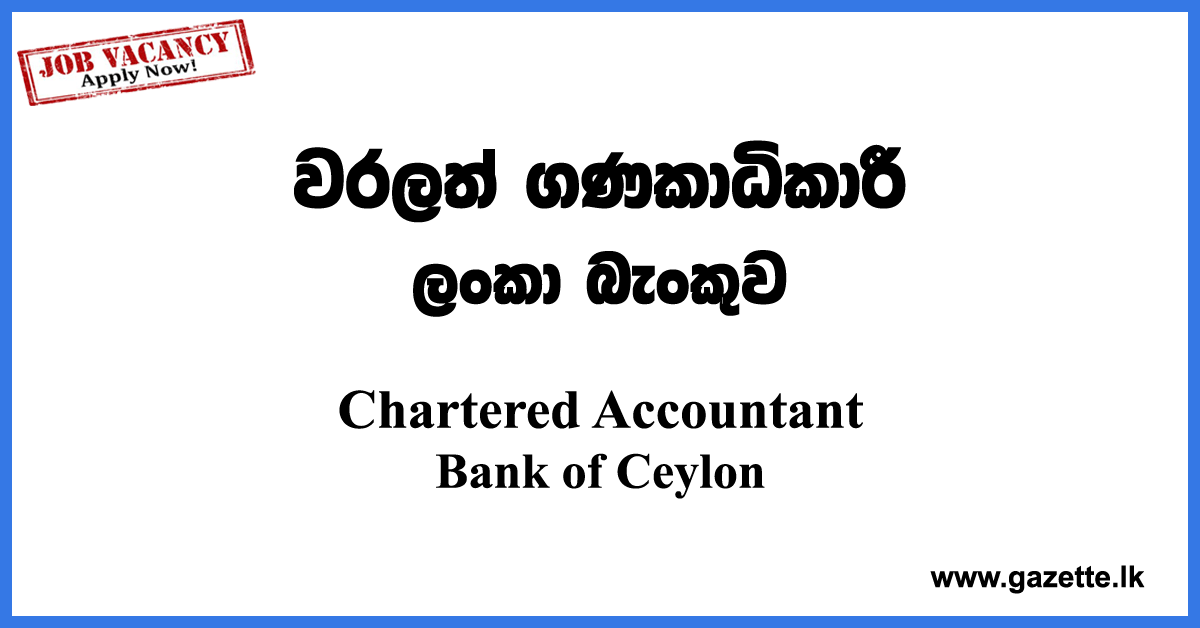 Chartered Accountant Bank Of Ceylon Vacancies 2022 Gazette lk