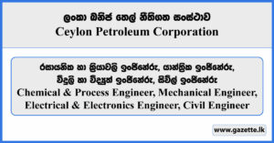 Chemical & Process Engineer, Mechanical Engineer, Electrical & Electronics Engineer, Civil Engineer - CEYPETCO Vacancies 2025