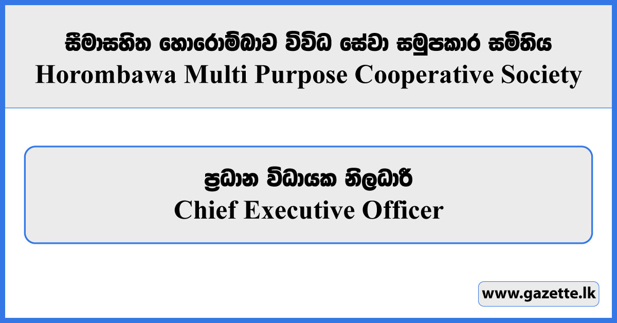 Chief Executive Officer - Horombawa Multi Purpose Cooperative Society Vacancies 2024