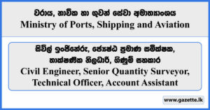 Civil Engineer, Senior Quantity Surveyor, Technical Officer, Account Assistant - Ministry of Ports, Shipping and Aviation Vacancies 2024