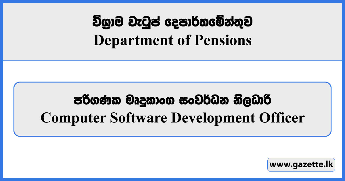 Computer Software Development Officer - Department of Pensions Vacancies 2025