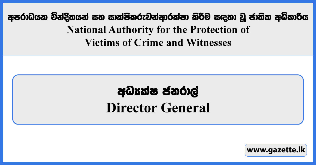 Director General - National Authority for the Protection of Victims of Crime and Witnesses Vacancies 2024