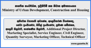 Director, Marketing Specialist, Engineer, Quantity Surveyor, Marketing Officer, Technical Officer - Ministry of Urban Development, Construction and Housing Vacancies 2025