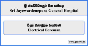 Electrical Foreman - Sri Jayewardenepura General Hospital Vacancies 2024