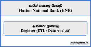 Engineer (ETL / Data Analyst) - Hatton National Bank Vacancies 2024