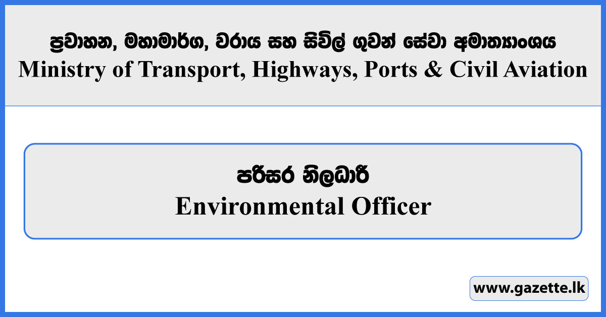 Environmental Officer - Ministry of Transport, Highways, Ports and Civil Aviation Vacancies 2025