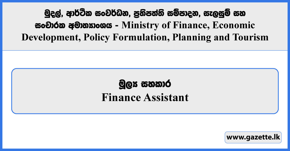 Finance Assistant - Ministry of Finance, Economic Development, Policy Formulation, Planning and Tourism Vacancies 2024