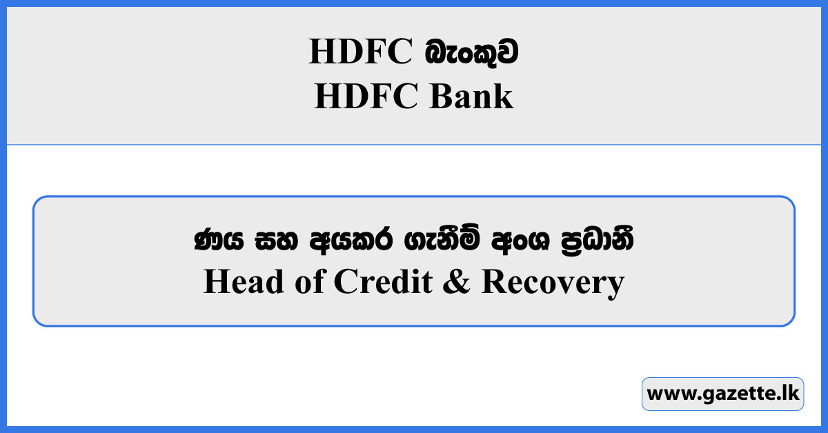 Head of Credit & Recovery - HDFC Bank Vacancies 2024