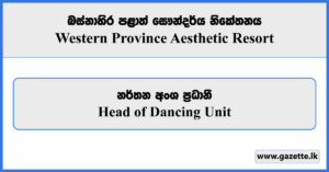 Head of Dancing Unit - Western Province Aesthetic Resort Vacancies 2025