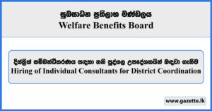 Hiring of Individual Consultants for District Coordination - Welfare Benefits Board Vacancies 2024