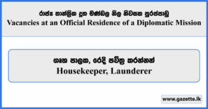 Housekeeper, Launderer - Vacancies at an Official Residence of a Diplomatic Mission 2024