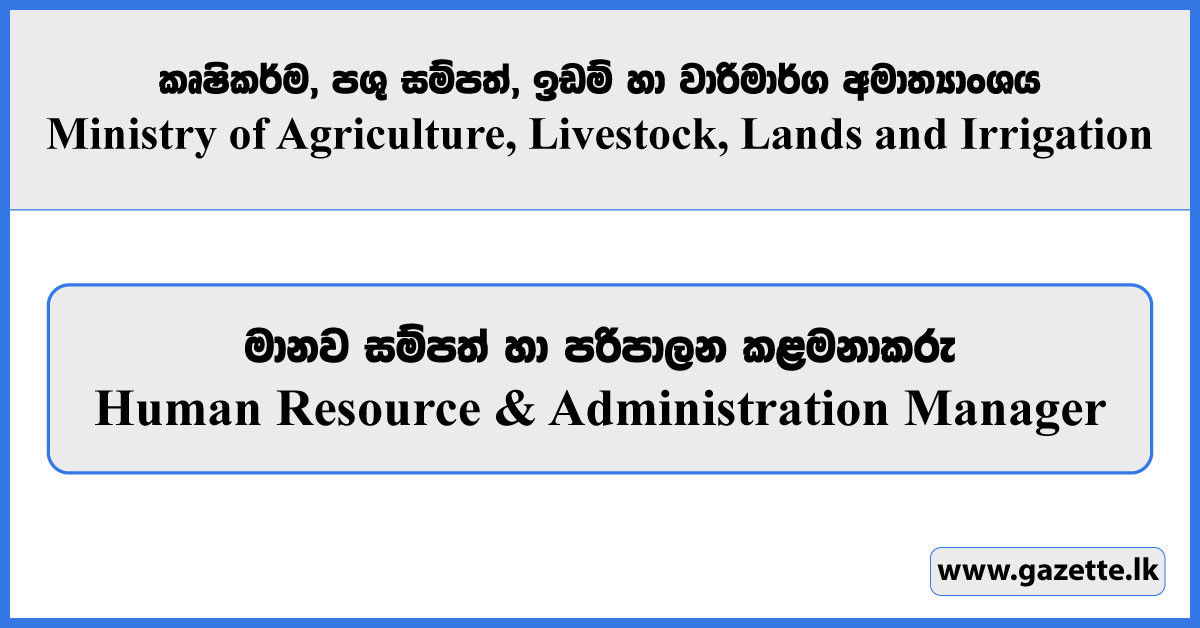 Human Resource & Administration Manager - Ministry of Agriculture, Livestock, Lands and Irrigation Vacancies 2024