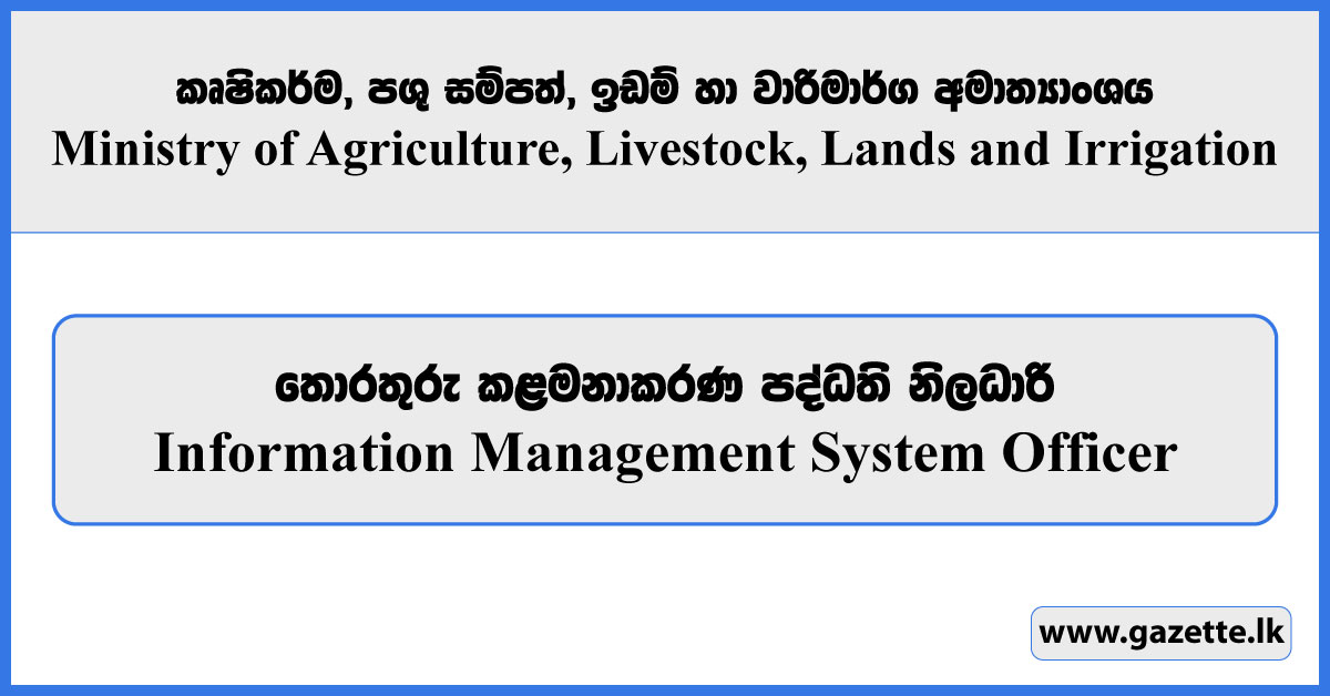 Information Management System Officer - Ministry of Agriculture, Livestock, Lands and Irrigation Vacancies 2024