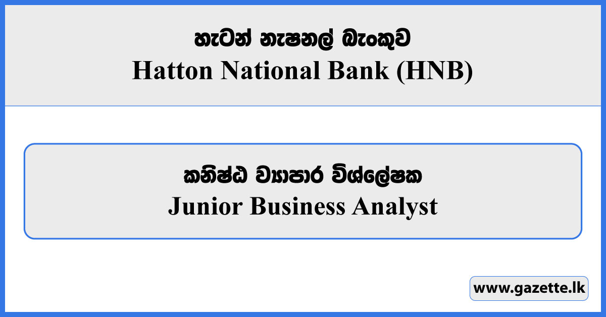 Junior Business Analyst - Hatton National Bank Vacancies 2025