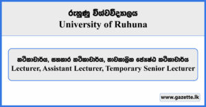 Lecturer, Assistant Lecturer, Temporary Senior Lecturer - University of Ruhuna Vacancies 2024