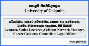 Lecturer, Senior Lecturer, Assistant Network Manager, Career Guidance Counsellor, Legal Officer - University of Colombo Vacancies 2024