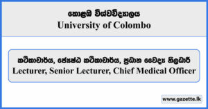 Lecturer, Senior Lecturer, Chief Medical Officer - University of Colombo Vacancies 2024