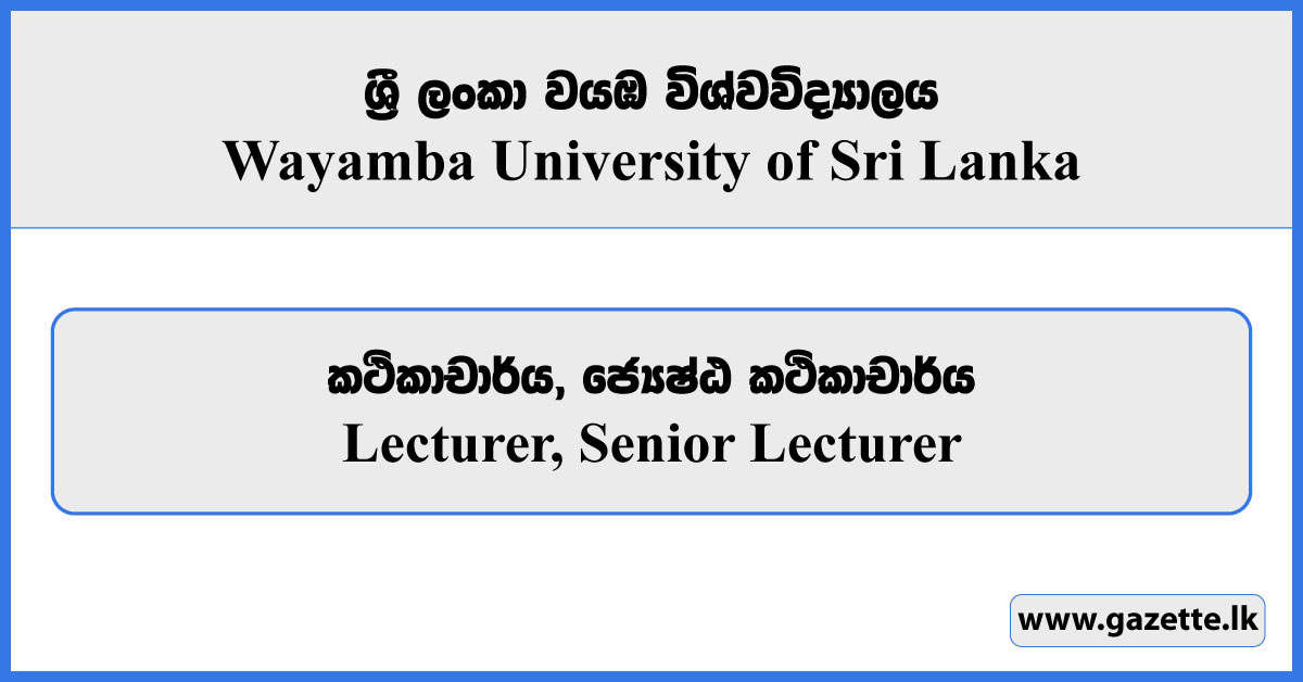 Lecturer, Senior Lecturer - Wayamba University of Sri Lanka Vacancies 2024