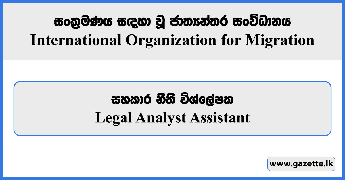 Legal Analyst Assistant - International Organization for Migration Vacancies 2024