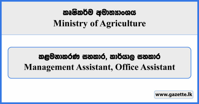 Management Assistant Office Assistant Ministry Of Agriculture Vacancies 2023 Gazette Lk