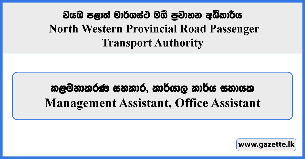 Management Assistant, Office Assistant - North Western Provincial Road Passenger Transport Authority Vacancies 2025