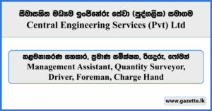 Management Assistant, Quantity Surveyor, Driver, Foreman, Charge Hand - Central Engineering Services (Pvt) Ltd Vacancies 2025