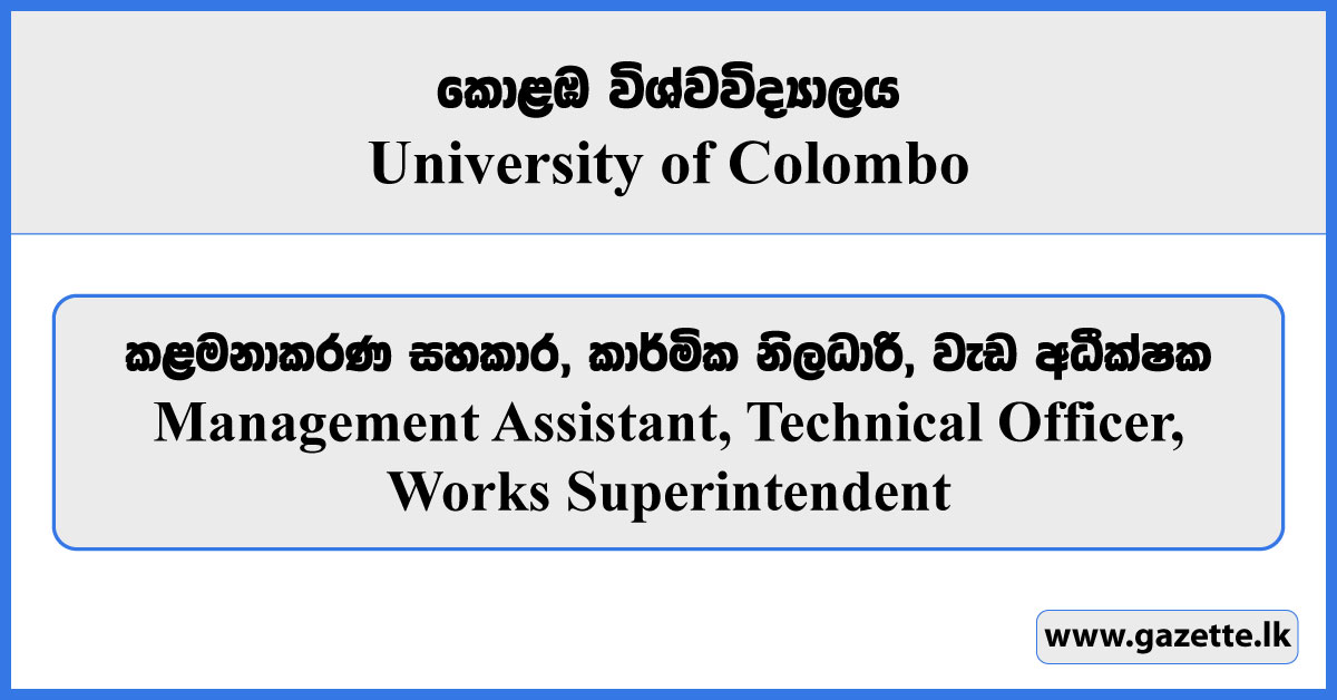 Management Assistant, Technical Officer, Works Superintendent - University of Colombo Vacancies 2024