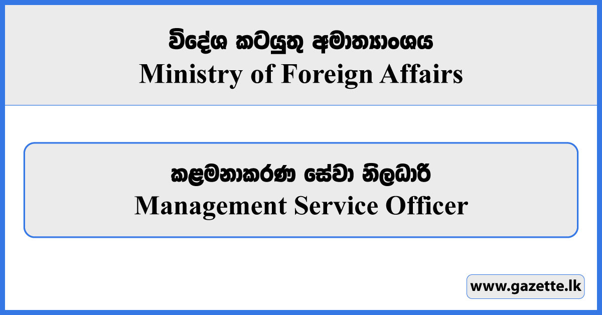 Management Service Officer - Ministry of Foreign Affairs Vacancies 2024