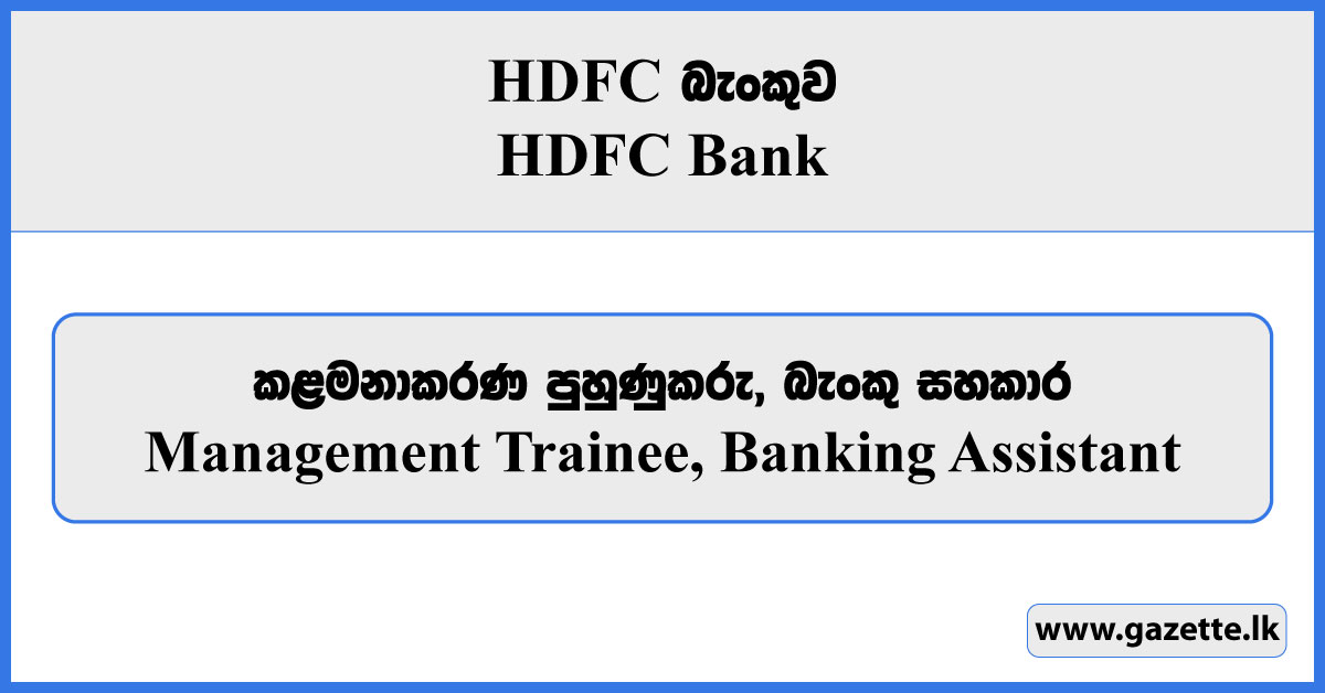 Management Trainee, Banking Assistant - HDFC Bank Vacancies 2024