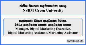 Manager, Assistant Manager, Digital Marketing Executive, Digital Marketing Assistant, Marketing Assistants - NSBM Green University Vacancies 2025