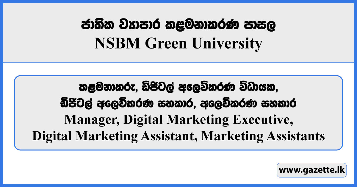 Manager, Assistant Manager, Digital Marketing Executive, Digital Marketing Assistant, Marketing Assistants - NSBM Green University Vacancies 2025