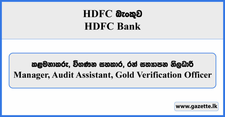 Manager, Audit Assistant, Gold Verification Officer - HDFC Bank ...