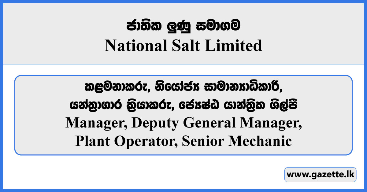 Manager, Deputy General Manager, Plant Operator, Senior Mechanic - National Salt Limited Vacancies 2024