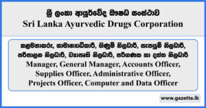 Manager, General Manager, Accounts Officer, Supplies Officer, Administrative Officer, Projects Officer, Computer and Data Officer - Sri Lanka Ayurvedic Drugs Corporation Vacancies 2025