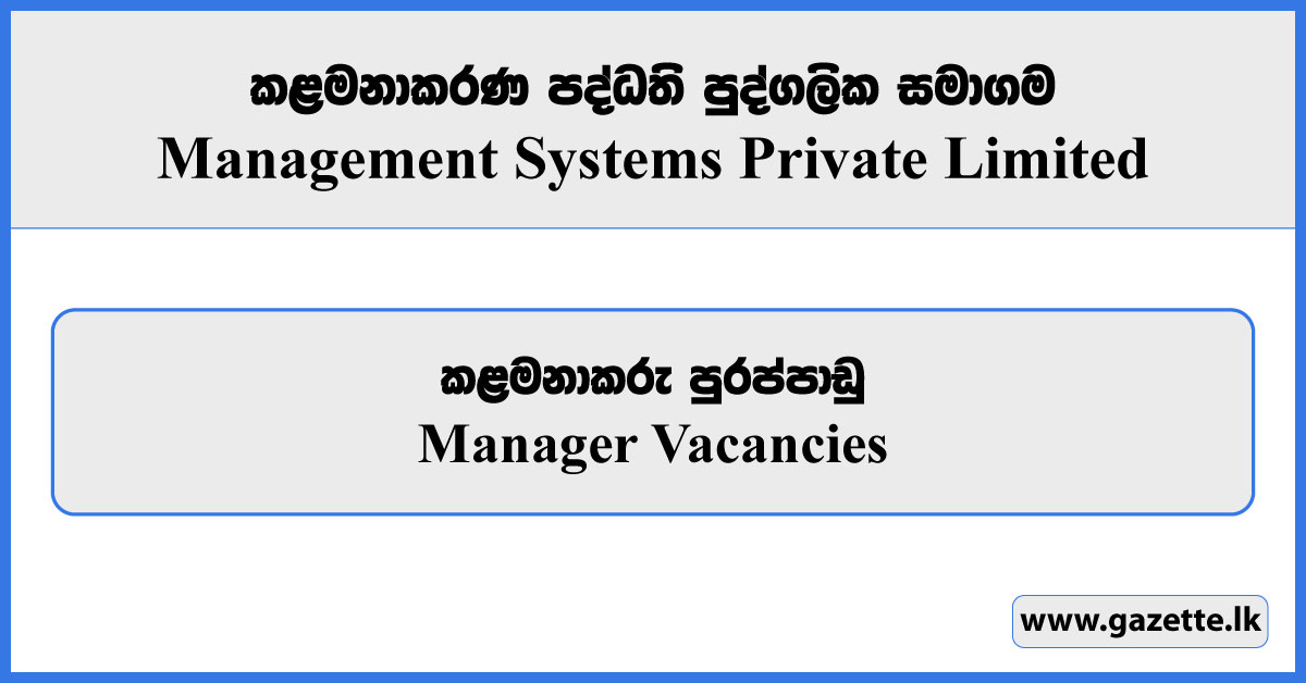 Manager - Management Systems Private Limited Vacancies 2024