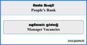 Manager - Peoples Bank Vacancies 2024