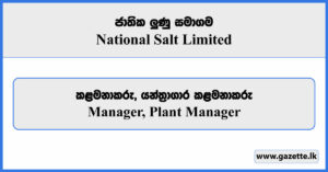 Manager, Plant Manager - National Salt Limited Vacancies 2024