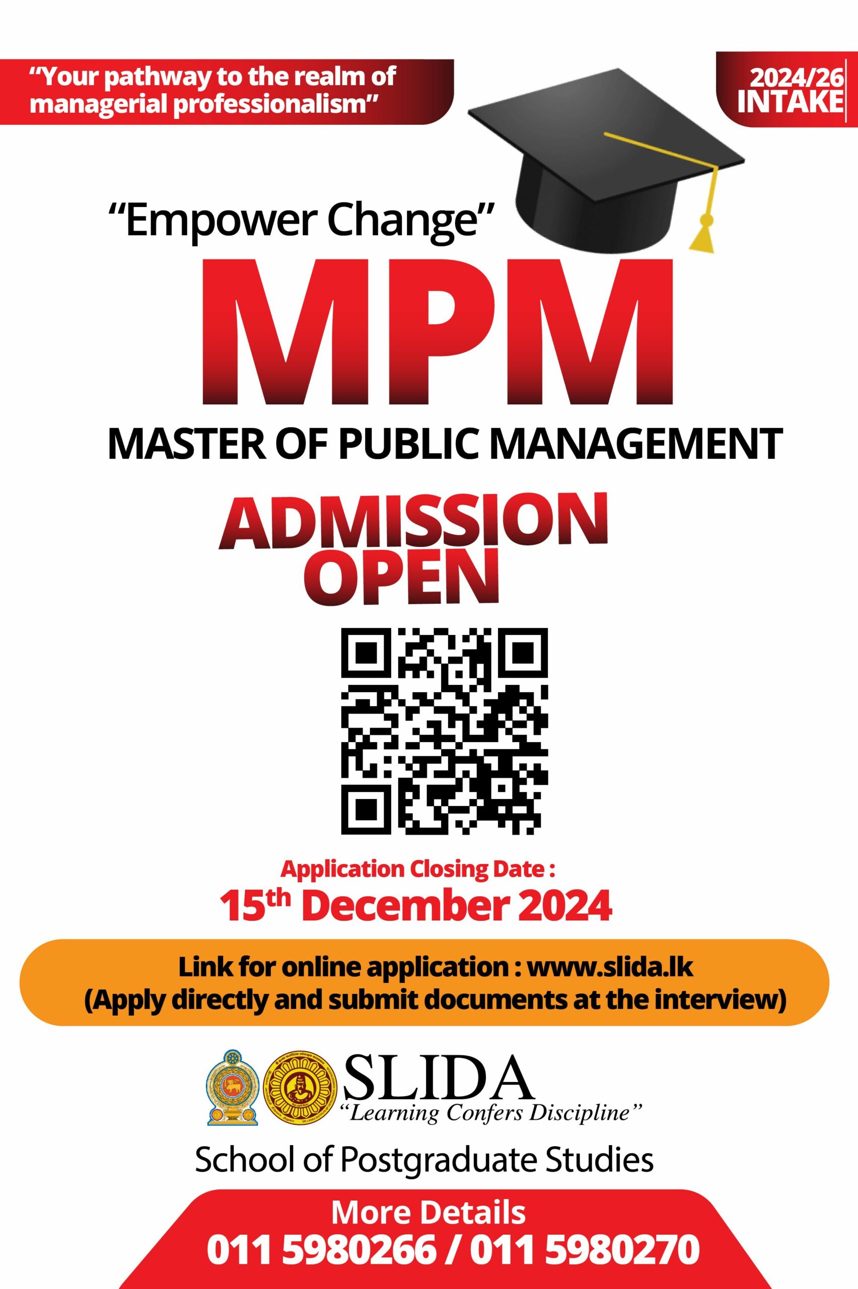 Master of Public Management Admission 2024 - MPM SLIDA