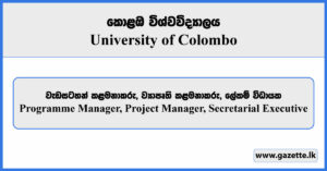 Programme Manager, Project Manager, Secretarial Executive - University of Colombo Vacancies 2024