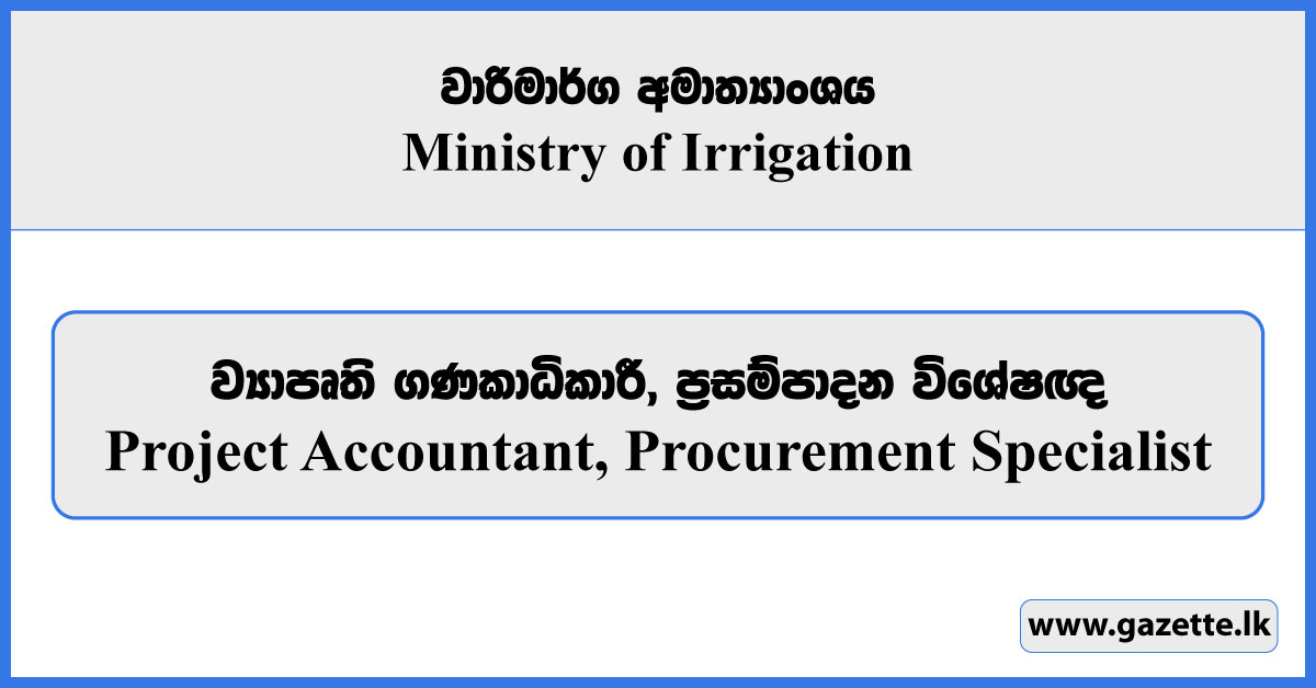 Project Accountant, Procurement Specialist - Ministry of Irrigation Vacancies 2024
