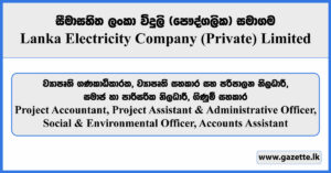 Project Accountant, Project Assistant & Administrative Officer, Social & Environmental Officer, Accounts Assistant - Lanka Electricity Company (Private) Limited Vacancies 2025