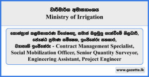 Project Engineer, Contract Management Specialist, Senior Quantity Surveyor, Social Mobilization Officer, Engineering Assistant - Ministry of Irrigation Vacancies 2024