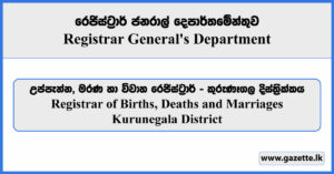 Registrar of Births, Deaths and Marriages - Kurunegala District (Sinhala) - Registrar General's Department Vacancies 2025