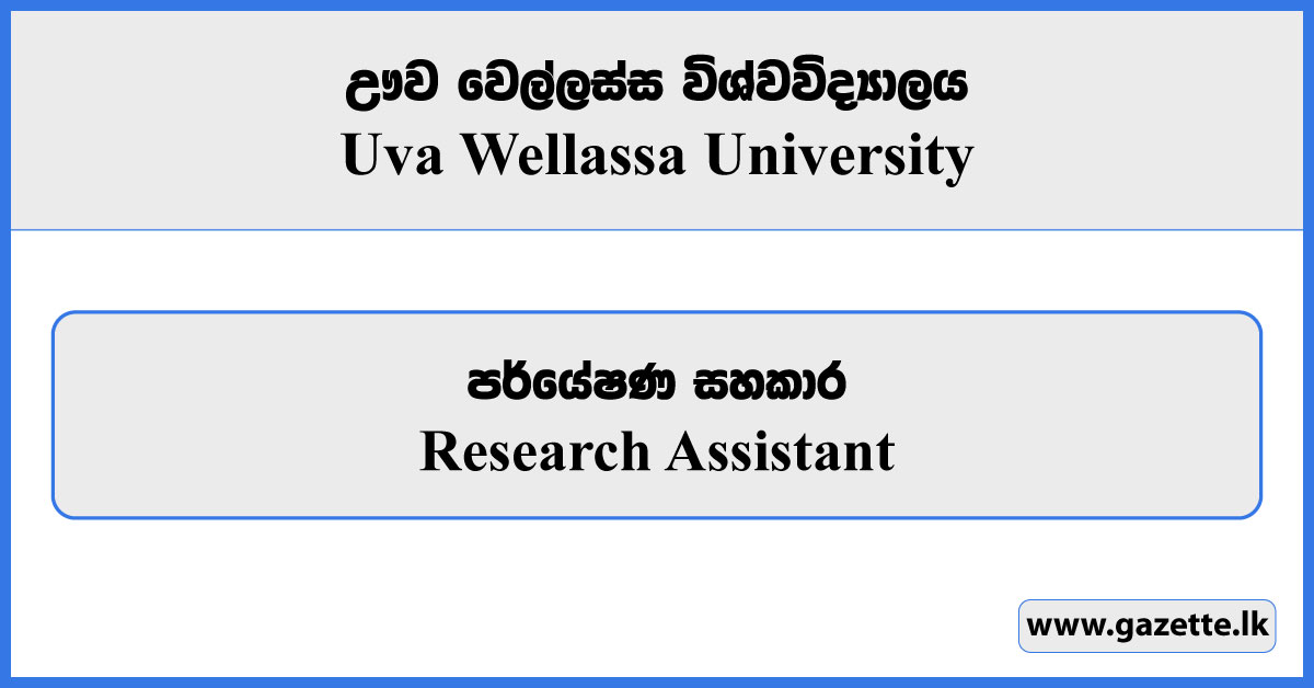 Research Assistant - Uva Wellassa University Vacancies 2024