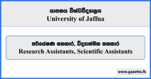 Research Assistants, Scientific Assistants - University of Jaffna Vacancies 2025